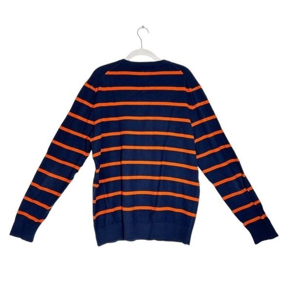 JCPenney Men's Stripe V-Neck Cotton/Cashmere Sweater in Blue/Orange - Sz L - Picture 2 of 5